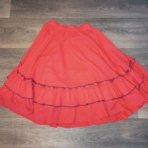 Vtg Jeri Bee Western Square Dance Circle Tiered Ruffled Red Polka Dot Blue Trim